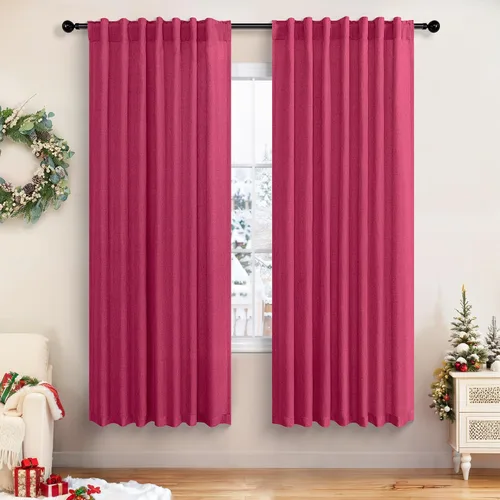 Vista 7 de Pitalk Cortinas de lino de lino de 90 pulgadas de largo para dormitorio, juego de 2 paneles con trabillas traseras y bolsillo, cortinas rústicas