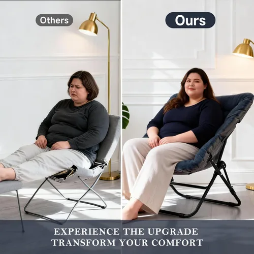 Vista 56 de Silla platillo, cómodas sillas de dormitorio, silla plegable de piel sintética de gran tamaño, silla plegable con marco de metal para sala de estar