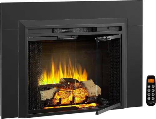 Vista 12 de LegendFlame Damon - Inserto de chimenea eléctrica de 28 pulgadas con kit de adornos, puerta de vidrio y pantalla de malla, calefactor de chimenea