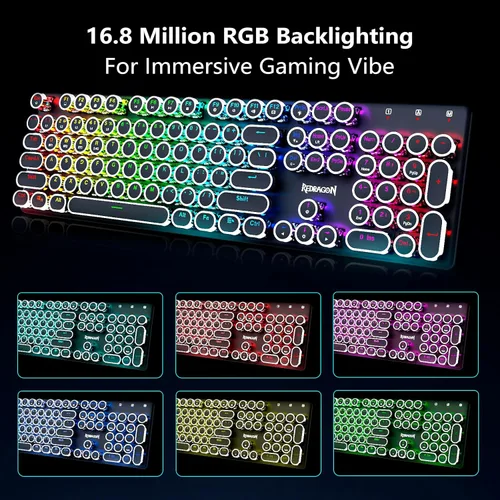 Vista 4 de Redragon K710 Teclado mecánico inalámbrico para juegos estilo máquina de escribir, Bluetooth2.4Ghzcableado, retroiluminación RGB, recargable