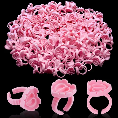 Vista 14 de Pretty memory 100 anillos de pegamento para extensiones de pestañas, encantador corazón, anillos de pegamento para pestañas, soporte adhesivo