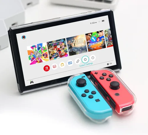 Vista 8 de Switch Clear Case, Dockable Protective Hard Cover Case for Nintendo Switch and Soft TPU Grip Case for Joy-Con with Tempered Glass Screen Protector