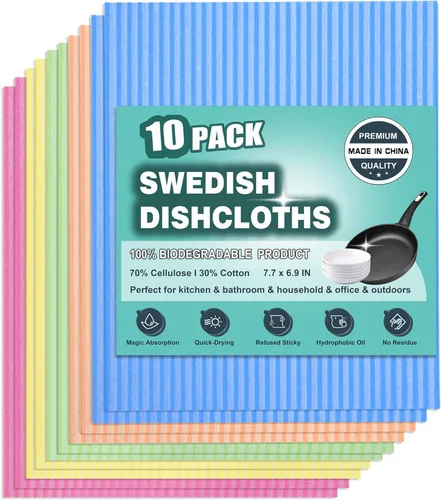 Vista 8 de METUUTER Paquete de 10 paños de cocina suecos, paños de cocina reutilizables compostables de celulosa para cocina y uso doméstico