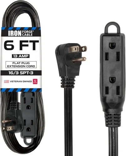 Vista 25 de IRON FORGE CABLE Cable de extensión de enchufe plano con 3 tomas, 0.91 m (3 pies) en color negro - Cable de extensión para interior con 3 tomas