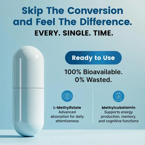 Vista 3 de Complejo B metilado con metilfolato y B12 metilcobalamina 1000 mcg - Multivitamínico metilado para energía, función cerebral y bienestar - Complejo