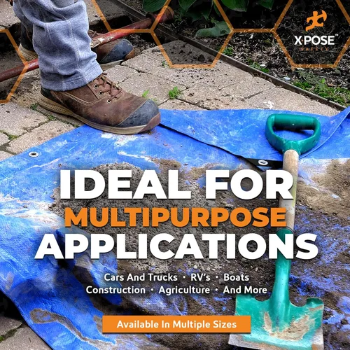 Vista 7 de Xpose Safety - Lona de polietileno ligera azul – Funda protectora multiusos, paño de goteo – duradero, impermeable, resistente a la intemperie