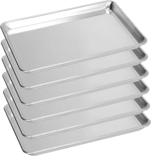 Paquete de 6 bandejas para hornear de gran tamaño, bandeja de aluminio comercial para galletas, duradera y antiadherente, 15 x 21 pulgadas