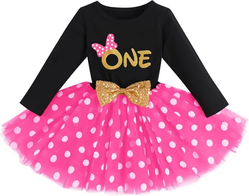 Vista 2 de ODASDO Vestido tutú de manga larga con diadema de lazo, 2 piezas para niñas pequeñas con diadema de lazo, 2 piezas