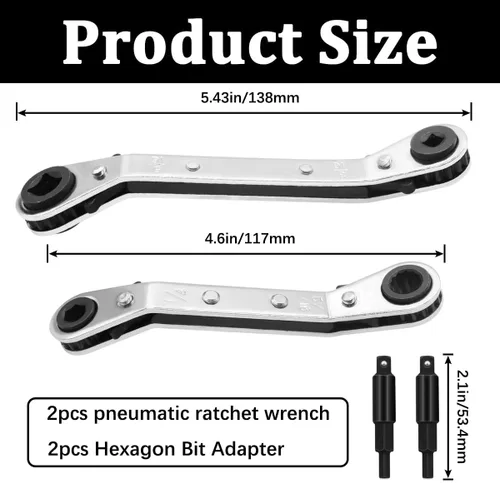 Vista 2 de Hvac - Llave de servicio, 3/16 pulgadas, 1/4 pulgadas, 5/16 pulgadas, 3/8 pulgadas, 4 en 1 llaves ajustables de servicio con 2 adaptadores de puntas