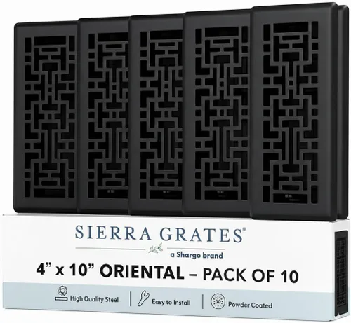 Vista 40 de Rejilla de Piso de Diseño Oriental de 4" x 10" en Acabado Bronce Metálico - Cubiertas de Ventilación para Piso del Hogar - Cubiertas Decorativas