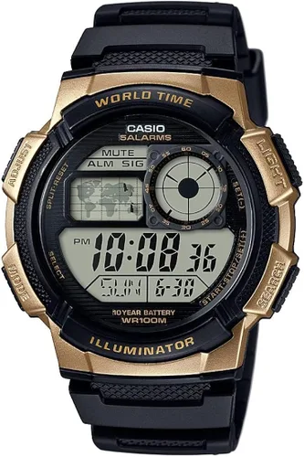 Casio Reloj de cuarzo de acero inoxidable y resina para hombre con batería de 10 años color negro modelo AE-1000W-1A3VCF NegroOro Movimiento de