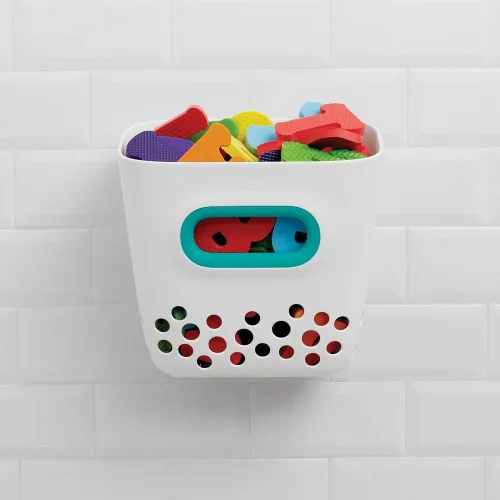 Vista 6 de OXO Tot. Papelera de juguete para baño, color verde azulado