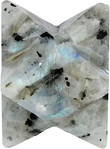 Vista 3 de Amazing Gemstone Cristal de Merkaba de piedra lunar arcoíris, estrella metafísica de Merkaba de 1 pulgada para meditación, cristal de tetraedro
