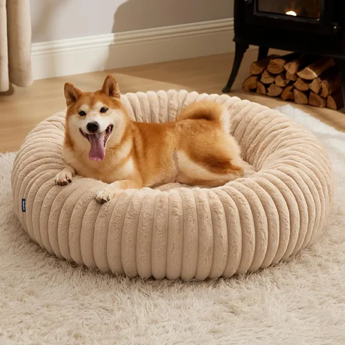 Vista 21 de Bedsure ComfyFleece™ Cama para perros pequeños en forma de dona, camas para perros pequeños con forro polar de pana y parte inferior antideslizante