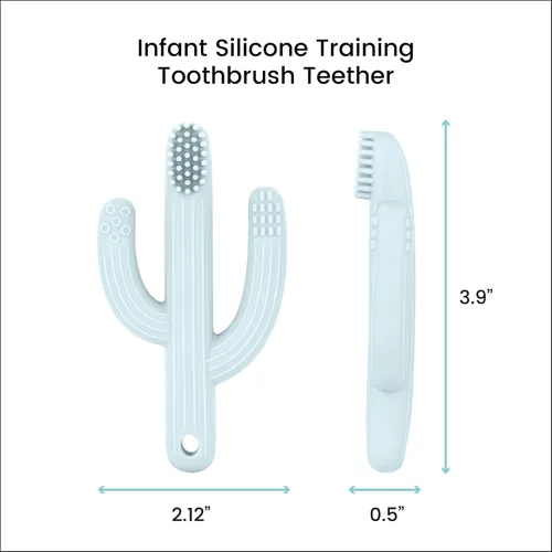 Vista 7 de Lulyboo Cepillo de dientes de entrenamiento para bebé, cepillo de dientes de dentición de silicona, alivio del dolor para dentición, 0-12 meses Azul