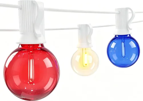 Vista 13 de G40 - Guirnalda de luces LED para el día de San Valentín, luces de decoración de San Valentín de 25 pies para exteriores con bombillas redondas