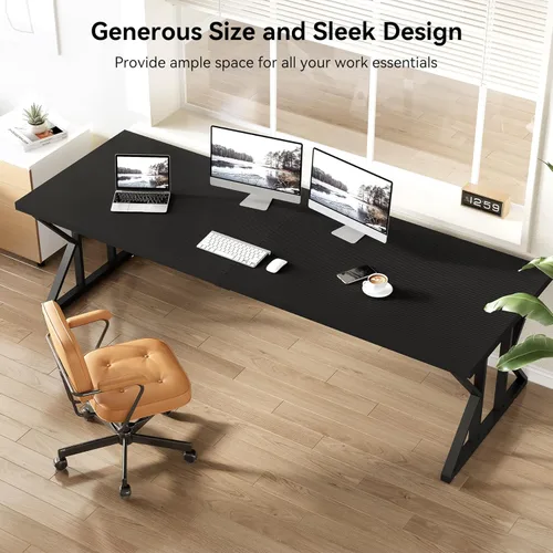 Vista 7 de LITTLE TREE Escritorio ejecutivo grande de 78.7 pulgadas, estación de trabajo de escritorio de oficina para computadora extra larga, mesa para Negro