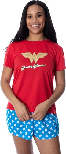 DC Comics - Conjunto de pijama de 2 piezas con camisa y pantalones cortos con logotipo de lámina dorada para mujer