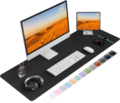 Vista 12 de Protector de escritorio de cuero, alfombrilla para mouse, alfombrilla antideslizante para computadora, tapete de escritorio de oficina de piel Azul