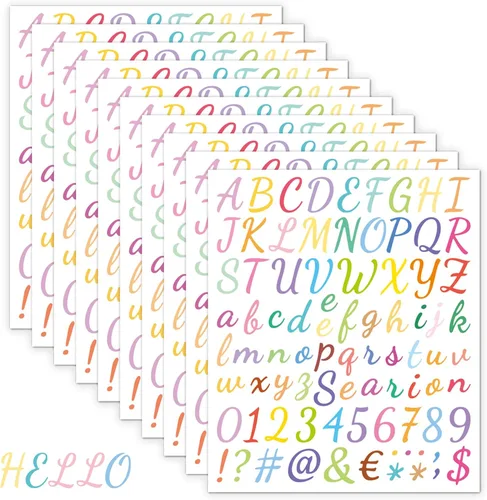 Vista 16 de 10 hojas de calcomanías de letras pequeñas, calcomanías autoadhesivas del alfabeto de 1/2 pulgada, lindas calcomanías de vinilo para artes
