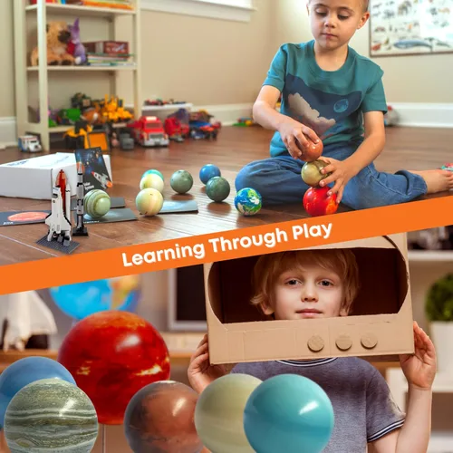 Vista 2 de Tarjetas didácticas y calcomanías de pared Space Balls, juguetes de planetas para niños de 8-10, juguetes del espacio exterior para niños de 3-5