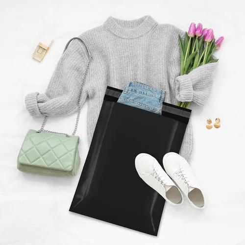 Vista 6 de Fuxury 12 x 15.5 pulgadas 100 piezas de sobres de polietileno negros resistentes para envío, sobres de plástico para correo de ropa, bolsas