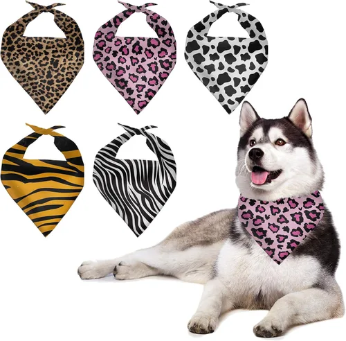 Howilath Juego de 5 unidades de bandana para perro, bufanda de perro con diseño de piel de animal, bandana triangular lavable con divertido patrón