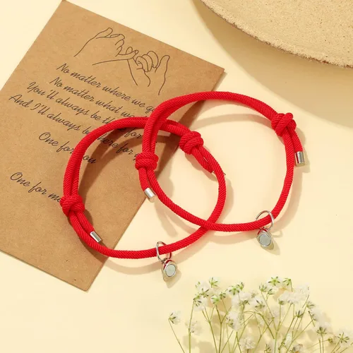 Vista 4 de Pinky Promise - Pulseras a juego de distancia para parejas, pulsera magnética de cordón ajustable con corazón para graduación, día de San Valentín