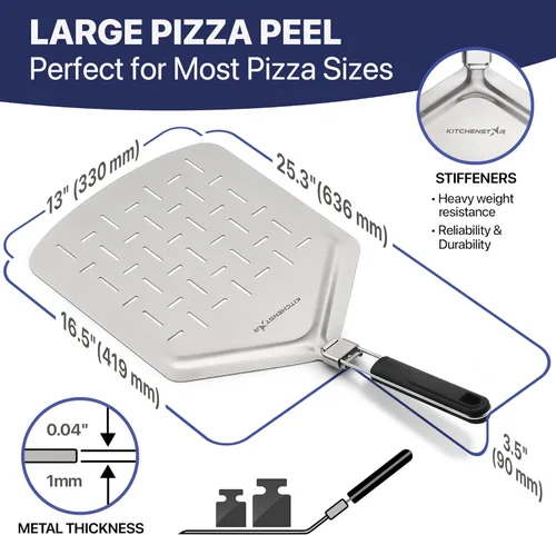 Vista 9 de Kit de fabricación de pizza de 14 pulgadas (juego de 2) – Cuchillo de corte de pizza de 14 pulgadas con cubierta de hoja + cáscara de pizza de acero