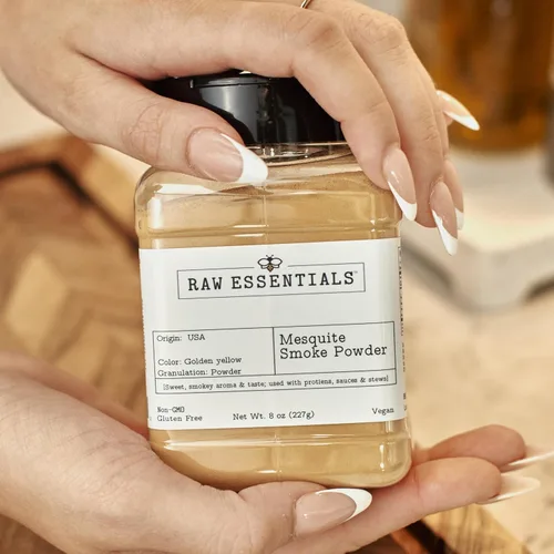 Vista 6 de Raw Essentials Polvo de humo Mesquite – infunde un sabor ahumado audaz sin barbacoas – perfecto para adobos y masajes de barbacoa – botella de 8