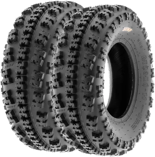 Vista 2 de SunF XC 19x7-8 delanteros y 18x10.5-8 traseros neumáticos knobby para ATV UTV, 6 PR sin cámara A027, juego de 4