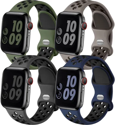 Adorve 4 Pack Sport Bands Compatible with Apple Watch Bands for Men Women 49mm 46mm 45mm 44mm 42mm 41mm 40mm 38mm,Breathable Soft Silicone Strap for