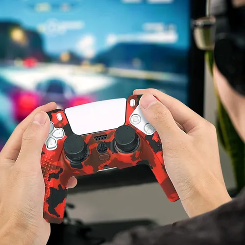 Vista 7 de Benazcap Accesorios de silicona para PS5 DualSense Wireless Controller Grip Case con protección antideslizante de silicona a prueba de polvo, 1