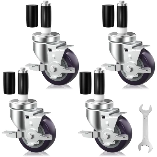 Juego de 4 ruedas de vástago expansible de 3 pulgadas para patas de mesa, ruedas de mesa de acero inoxidable todas con freno para adaptadores de
