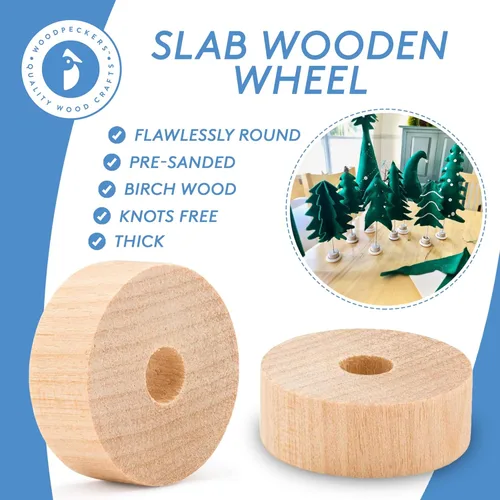 Vista 4 de Ruedas de madera maciza de 1 pulgada de diámetro para manualidades, agujero de 1/4 de pulgada, grosor de 3/8 de pulgada, paquete de 12 mini ruedas