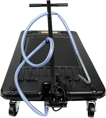 SUPERFASTRACING Bandeja de drenaje de aceite de perfil bajo de 17 galones con bomba eléctrica de 110 V manguera de 8 pulgadas