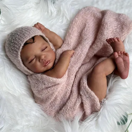Vista 5 de Zero Pam Muñecas negras Reborn de 19 pulgadas, muñeca afroamericana recién nacida de 19 pulgadas, muñecas de bebé realistas, muñeca de bebé