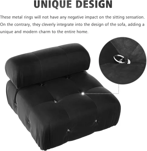 Vista 4 de Sofá modular convertible, moderno sofá recto de terciopelo de 3 plazas para sala de estar, apartamento (104 pulgadas/negro)