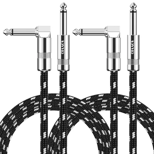 Vista 22 de Paquete de 2 cables para instrumento de 10 pies, cable para guitarra eléctrica y bajo con conector de ángulo recto de 1/4 de pulgada, color negro
