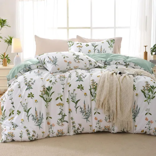 Vista 14 de MUXHOMO - Funda de edredón tamaño Queen, juego de funda de edredón reversible floral gris con cierre de cremallera, 3 piezas, juego de ropa de cama