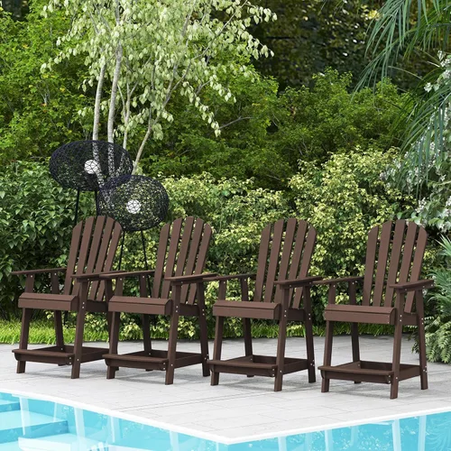 Vista 19 de Tangkula Taburete de bar para exteriores, silla Adirondack alta de polietileno de alta densidad con reposabrazos y reposapiés, resistente a