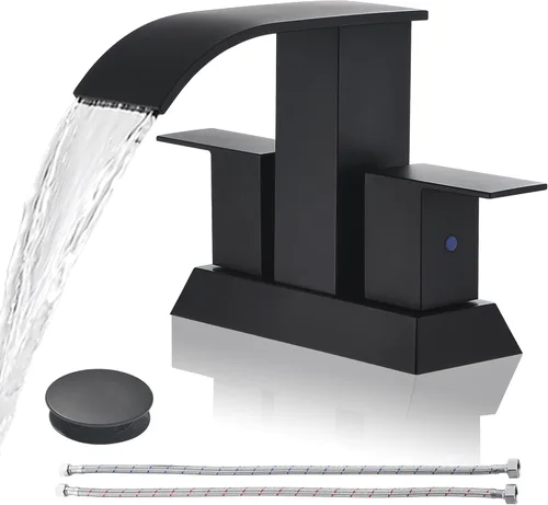 Vista 11 de Grifo de Baño de Cascada Negro de 3 Orificios - Grifo de Lavabo de Baño Extendido de 8 Pulgadas Dos Manijas Grifos Modernos de Lavabo de Tocador