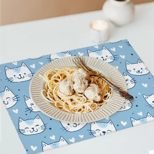 Vista 6 de Cute Light Blue Cat Placemats Set of 6 Resistant Table Mats Washable Place Mats for Dinner Party Table Decoration