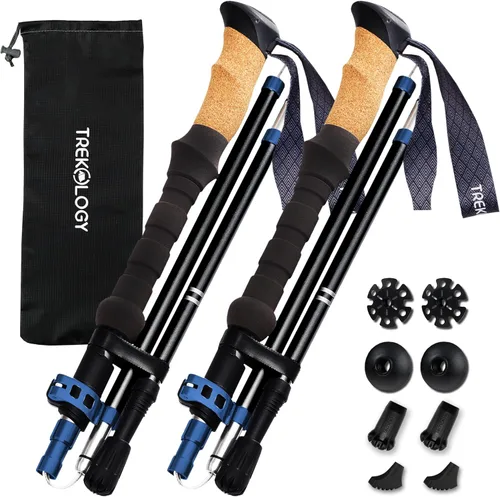 TREKOLOGY Trek-Z Cork Grip Trekking Poles – Lightweight Folding Hiking Poles, Adjustable Height, Compact Travel Design, Aircraft-Grade Aluminum