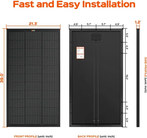 Vista 2 de RICH SOLAR Panel solar monocristalino premium de 100 W, 12 V, todo negro