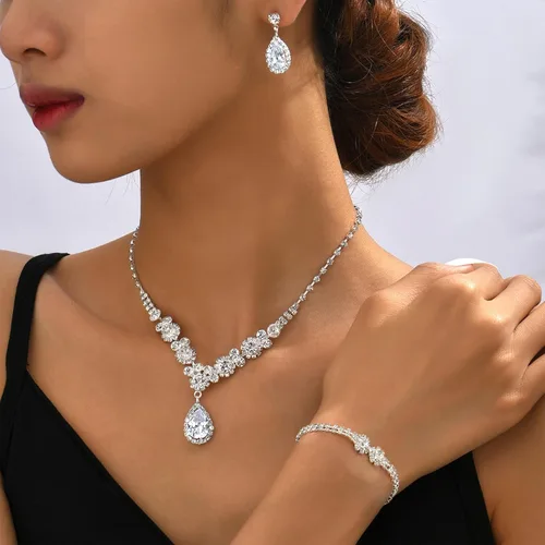 Vista 3 de 4-5 Pieces JewelrySet for Prom Brides,Women's Silver Rhinestone Evening Bag Jewelry Sets Accessories