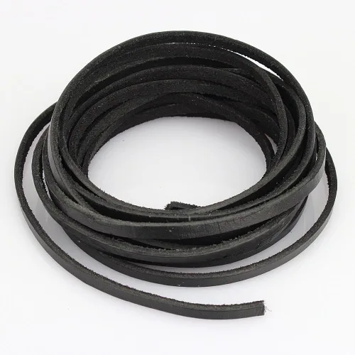 Vista 13 de LolliBeads (TM) Cordón de cuero genuino plano de 3 mm para trenzado, negro (5 yardas)