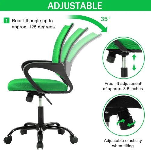 Vista 5 de Silla de oficina, silla ergonómica de escritorio con respaldo medio, silla ejecutiva de malla para computadora con soporte lumbar y reposabrazos