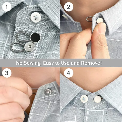 Vista 3 de Juego de 24 botones extensores, botón extensor de cintura elástica ajustable y flexible, extensores de cuello invisibles, botones de extensión sin