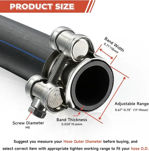 Vista 2 de AKIHISA Abrazadera de manguera con perno en T, abrazadera de correa de tubo de acero inoxidable 304 de rango OD de 0.669-0.748 in, abrazadera